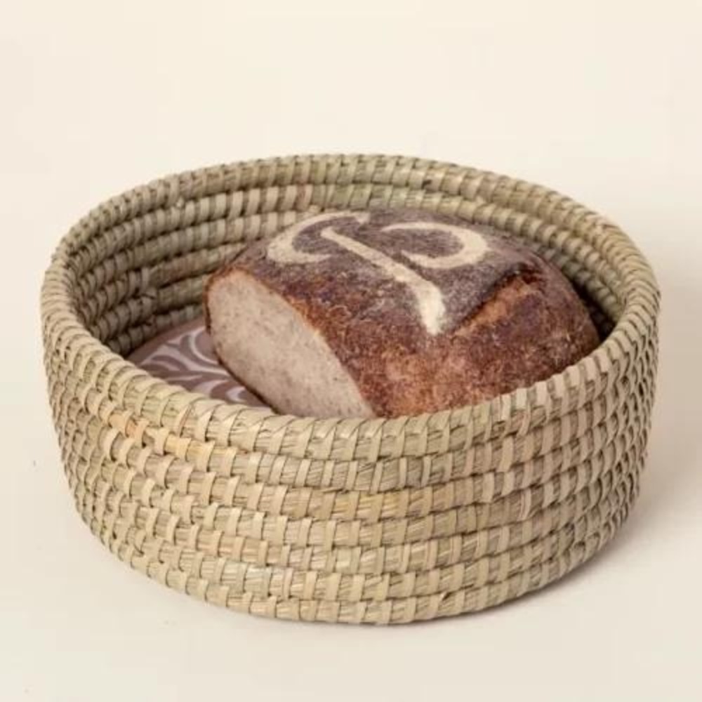 Serrv Bread Warmer Woven Seagrass Basket Terracotta Stone Sunburst Lid